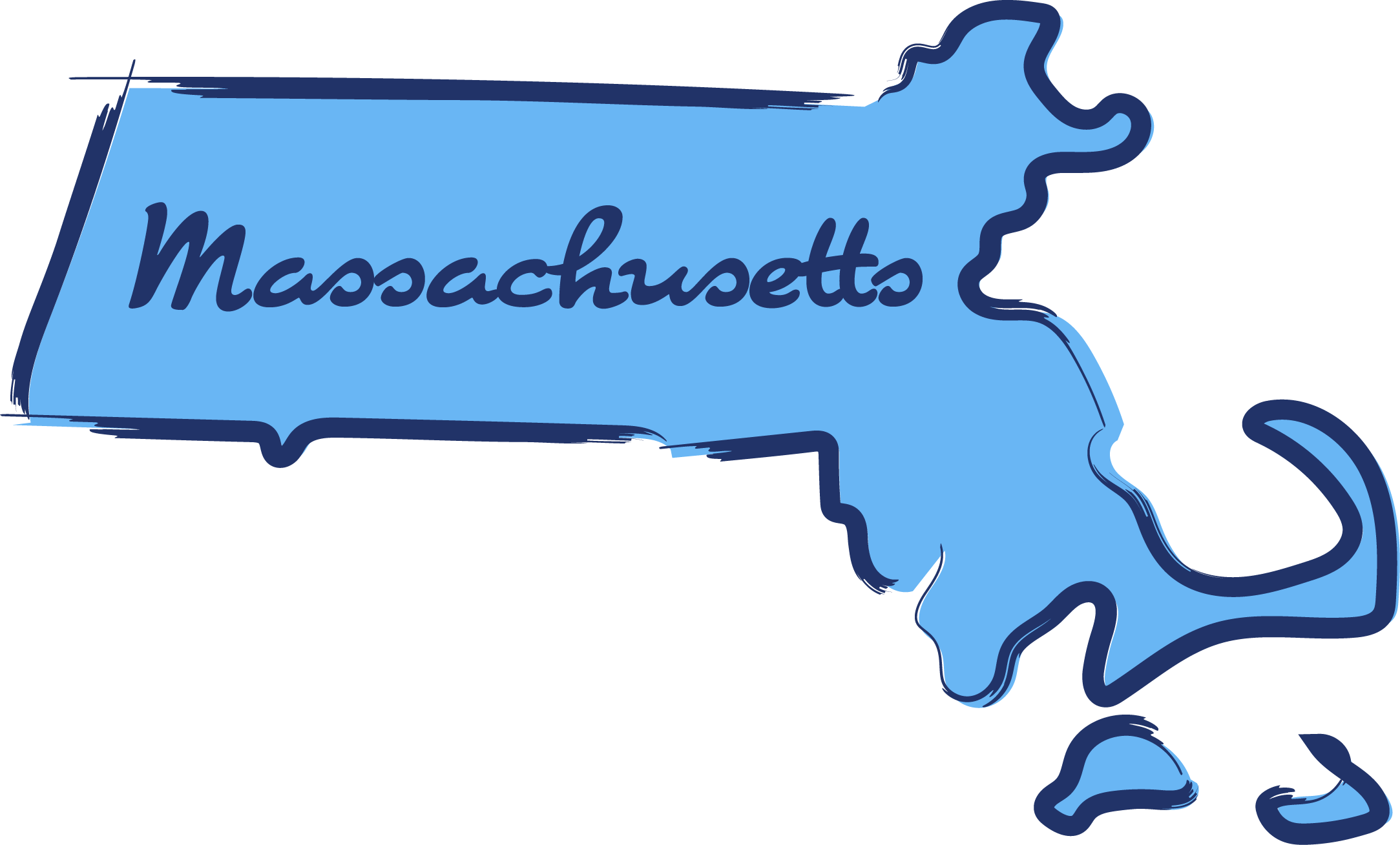 Massachusetts state map with script font