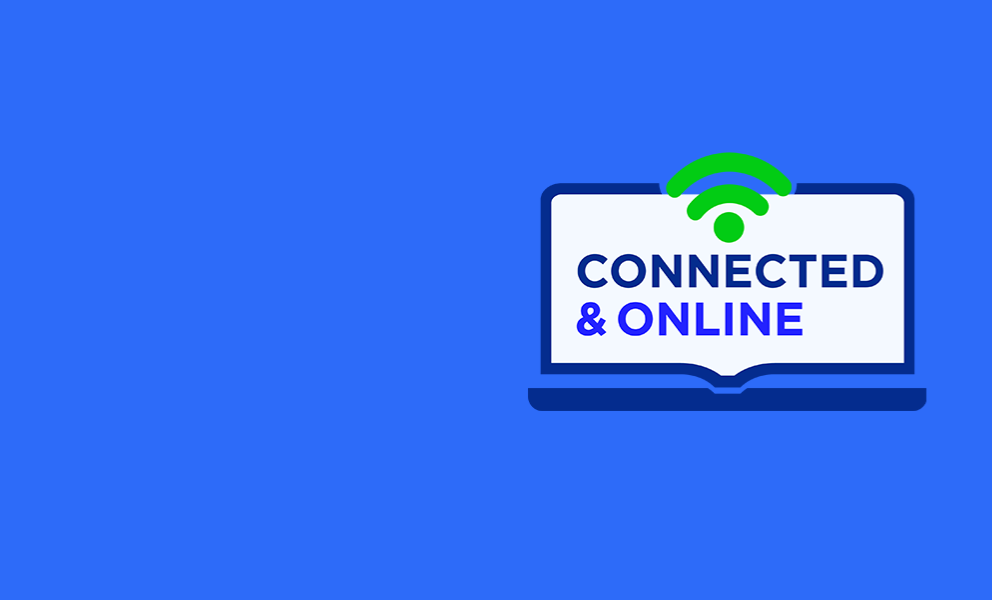 Connected and Online Slider image (laptop with Wifi symbol)